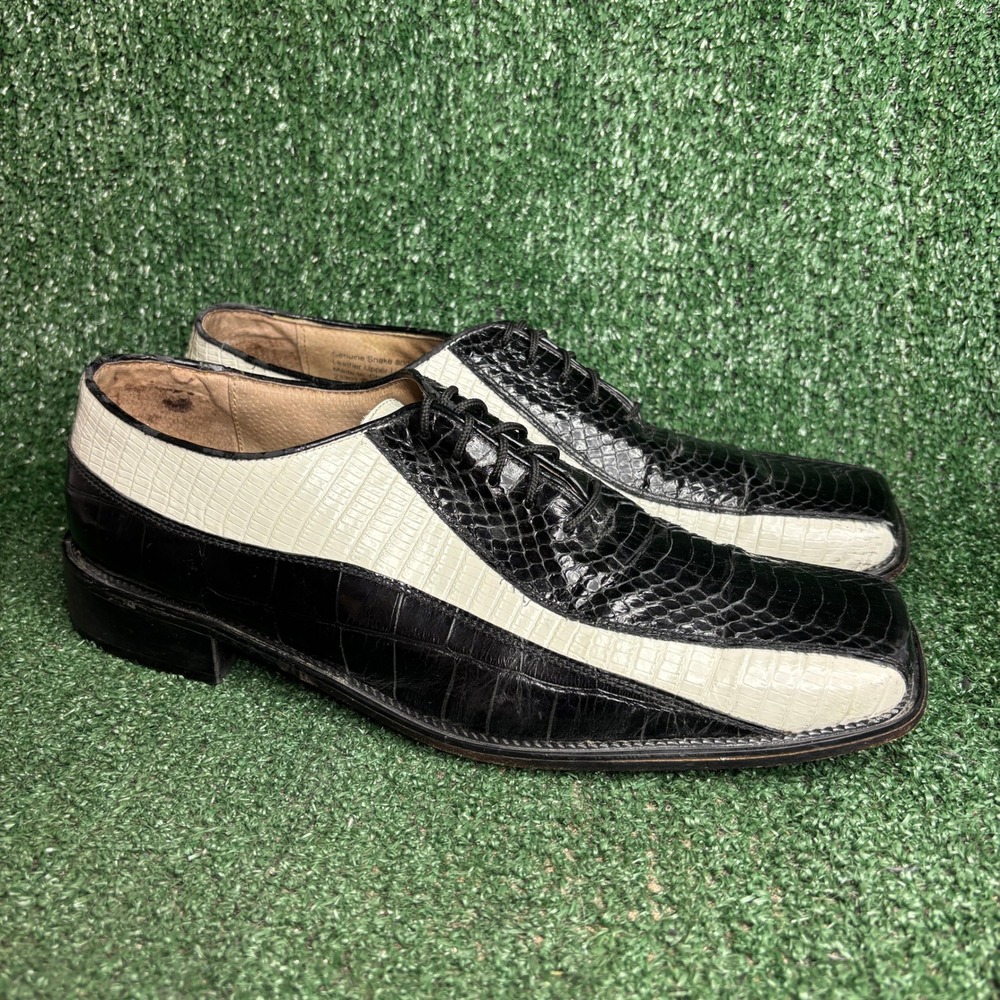 Stacy Adams Genuine Snake Skin Exotic Leather Preppy Oxford‎ Black White Mens 12